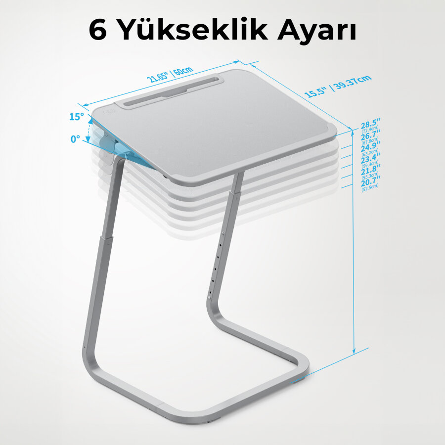 Bix Saiji F2 Tablet Yuvası Bardak Tutucu ve TV Yatak Tepsisi Özellikli Çalışma Masası Gri - 3