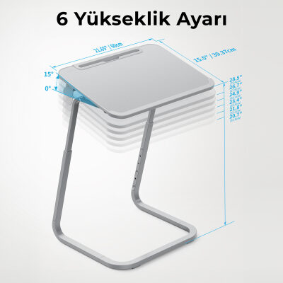 Bix Saiji F2 Tablet Yuvası Bardak Tutucu ve TV Yatak Tepsisi Özellikli Çalışma Masası Gri - 3