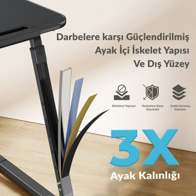 Bix Saiji F2 Tablet Yuvası Bardak Tutucu ve TV Yatak Tepsisi Özellikli Çalışma Masası Siyah - 7