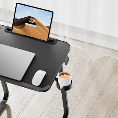 Bix Saiji F2 Tablet Yuvası Bardak Tutucu ve TV Yatak Tepsisi Özellikli Çalışma Masası Siyah - 4