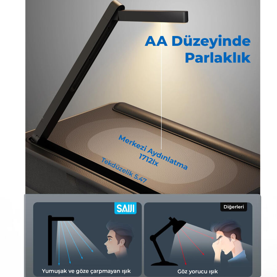 Bix Saiji GX8 LED Işıklı Laptop Masası 17 İnç Uyumlu Büyük PVC Yüzeyli Telefon Tutuculu Çekmeceli - 5