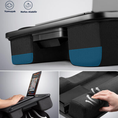 Bix Saiji GX8 LED Işıklı Laptop Masası 17 İnç Uyumlu Büyük PVC Yüzeyli Telefon Tutuculu Çekmeceli - 6