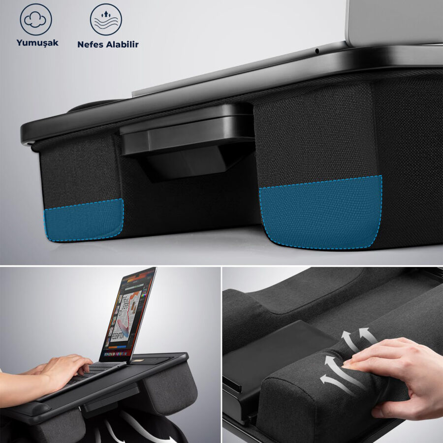 Bix Saiji GX8 LED Işıklı Laptop Masası 17 İnç Uyumlu Büyük PVC Yüzeyli Telefon Tutuculu Çekmeceli - 6