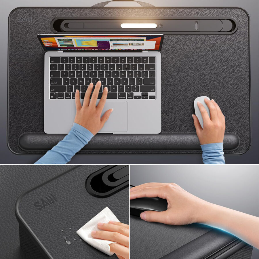 Bix Saiji GX8 LED Işıklı Laptop Masası 17 İnç Uyumlu Büyük PVC Yüzeyli Telefon Tutuculu Çekmeceli - 2