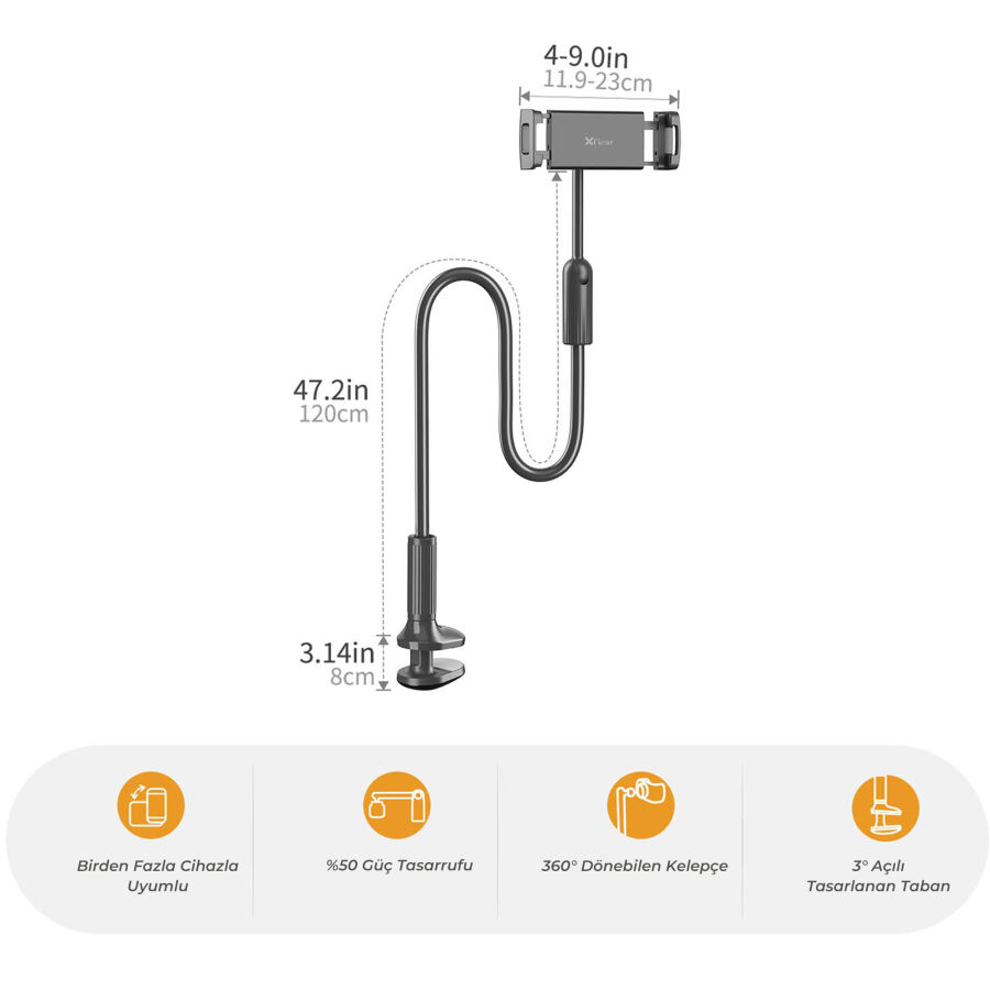 Bix Saiji IVY 4 Tablet Tutucu Yatak ve Masa İçin 360° Dönebilir Ayarlanabilir Tablet Standı - 4