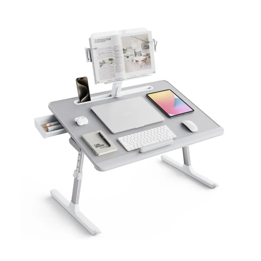 Bix Saiji K10 XXL Laptop Çalışma Masası PVC Deri 5 Kademeli Yükseklik Ayarlı Kitap ve Tablet Standlı Gri - 1