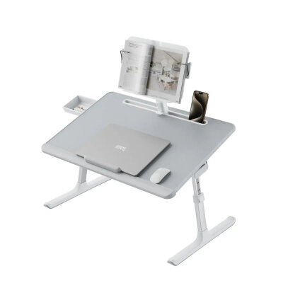 Bix Saiji K10 XXL Laptop Çalışma Masası PVC Deri 5 Kademeli Yükseklik Ayarlı Kitap ve Tablet Standlı Gri - 2