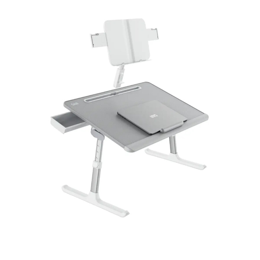 Bix Saiji K10 XXL Laptop Çalışma Masası PVC Deri 5 Kademeli Yükseklik Ayarlı Kitap ve Tablet Standlı Gri - 3