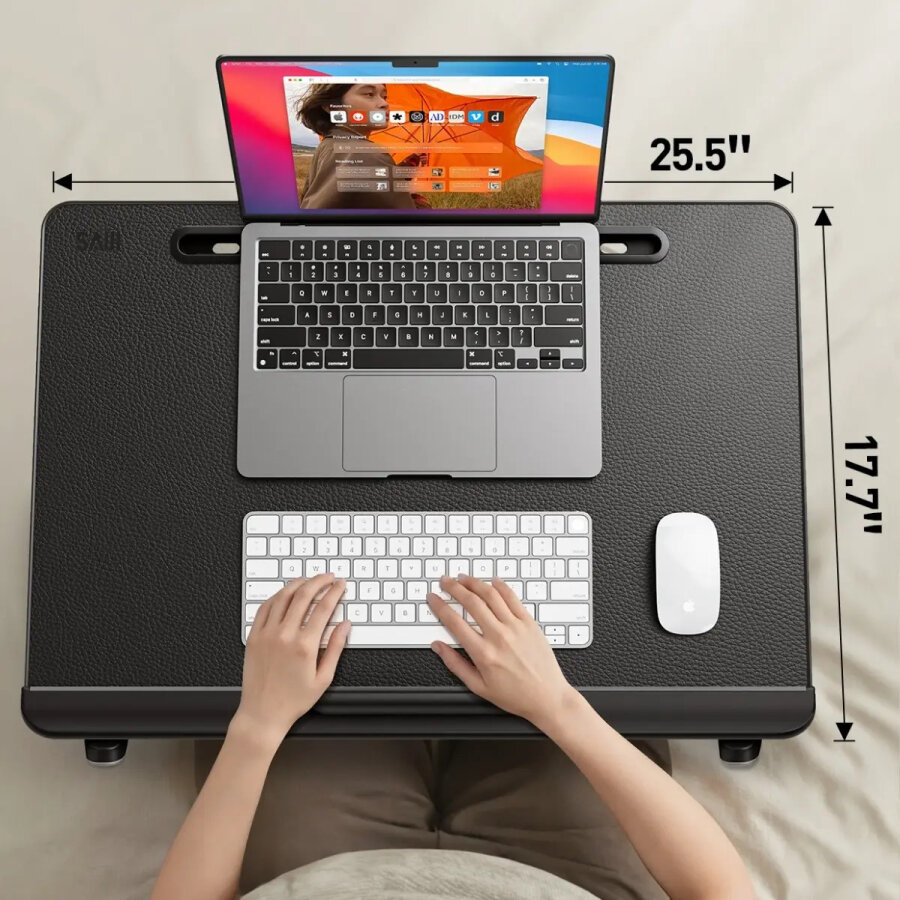 Bix Saiji K10 XXL Laptop Çalışma Masası PVC Deri 5 Kademeli Yükseklik Ayarlı Kitap ve Tablet Standlı Siyah - 2