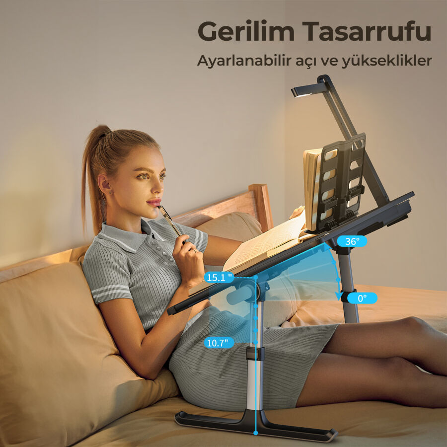 Bix Saiji K8 Ultimate Çok Fonksiyonlu Ayarlı LED Işıklı Çalışma Masası Siyah - 6