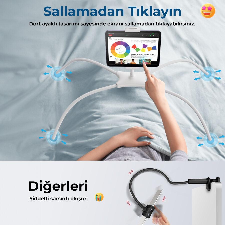 Bix Saiji Q2T Telefon Tablet Standı Yatak Masa Araba Kullanımı İçin Ayarlanabilir ve Dayanıklı Tasarım Beyaz - 4
