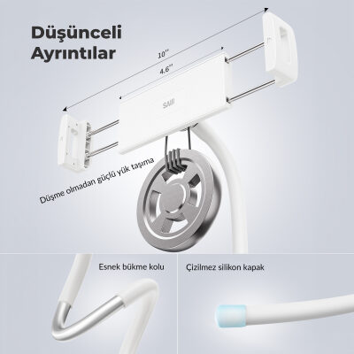 Bix Saiji Q2T Telefon Tablet Standı Yatak Masa Araba Kullanımı İçin Ayarlanabilir ve Dayanıklı Tasarım Beyaz - 5