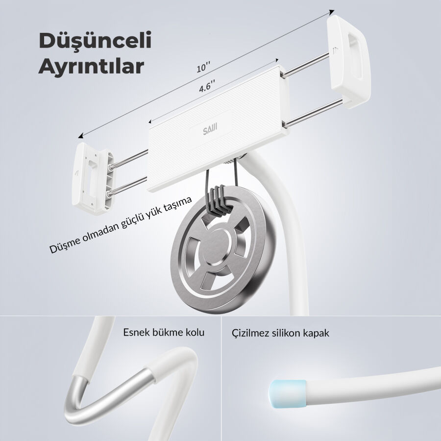 Bix Saiji Q2T Telefon Tablet Standı Yatak Masa Araba Kullanımı İçin Ayarlanabilir ve Dayanıklı Tasarım Beyaz - 5