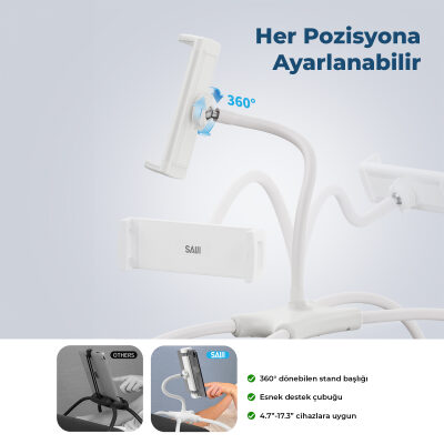 Bix Saiji Q2T Telefon Tablet Standı Yatak Masa Araba Kullanımı İçin Ayarlanabilir ve Dayanıklı Tasarım Beyaz - 3