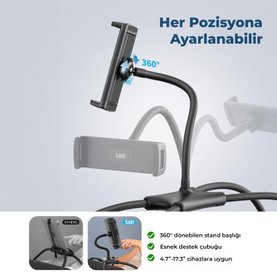 Bix Saiji Q2T Telefon Tablet Standı Yatak Masa Araba Kullanımı İçin Ayarlanabilir ve Dayanıklı Tasarım Siyah - 2