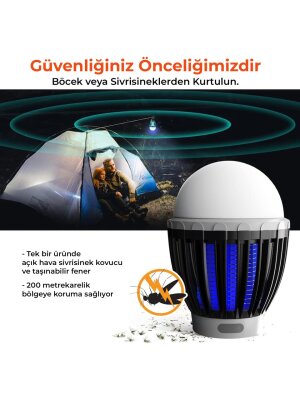 Bix Şarjlı Sivrisinek Kovucu Kamp Lambası UV LED Böcek Tuzağı 3 Kademeli Fener IPX6 Su Geçirmez Böcek Kovucu Turuncu - 5