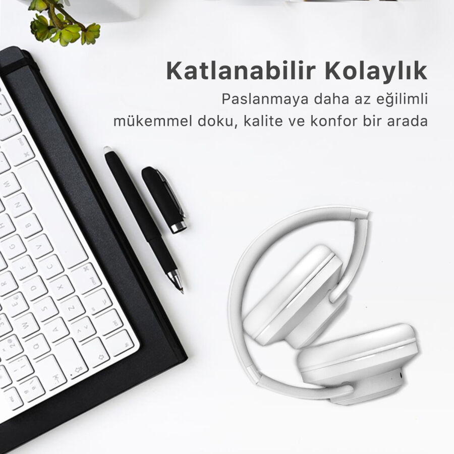 Bix Soundcraft BH2 Katlanabilir Hoparlör Özellikli EQ Mod Kablosuz Bluetooth 5.3 Kulaküstü Kulaklık Buz Gri - 5