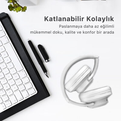 Bix Soundcraft BH2 Katlanabilir Hoparlör Özellikli EQ Mod Kablosuz Bluetooth 5.3 Kulaküstü Kulaklık Buz Gri - 5