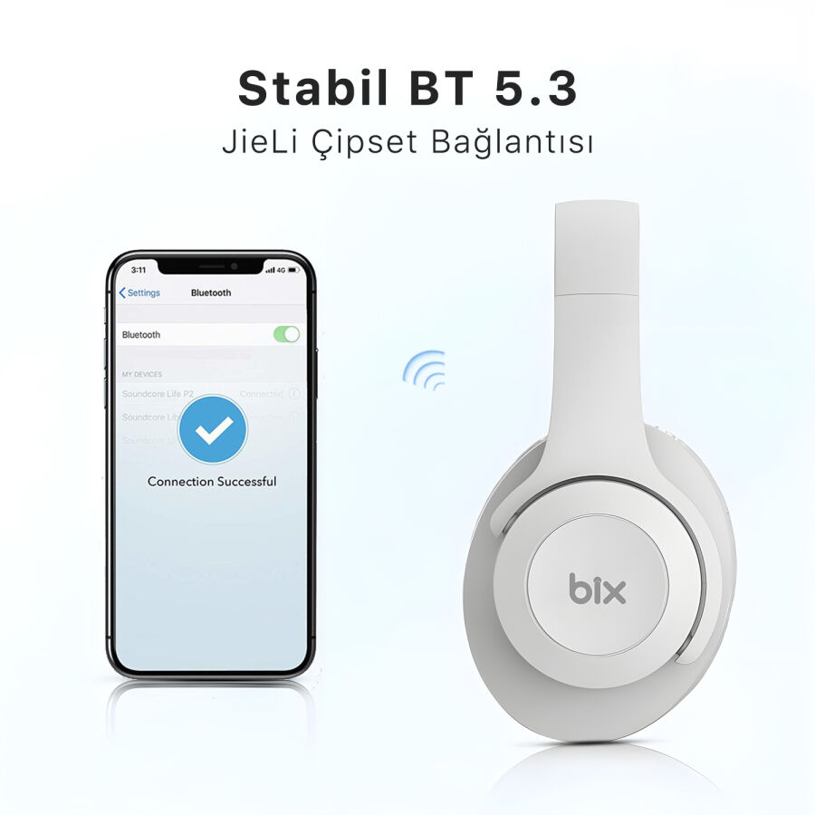 Bix Soundcraft BH2 Katlanabilir Hoparlör Özellikli EQ Mod Kablosuz Bluetooth 5.3 Kulaküstü Kulaklık Buz Gri - 6