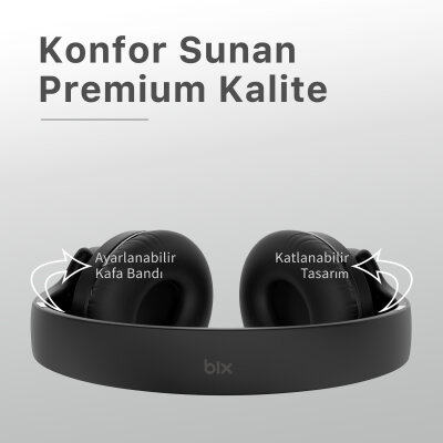 Bix Soundcraft BH2 Katlanabilir Hoparlör Özellikli EQ Mod Kablosuz Bluetooth 5.3 Kulaküstü Kulaklık Siyah - 4
