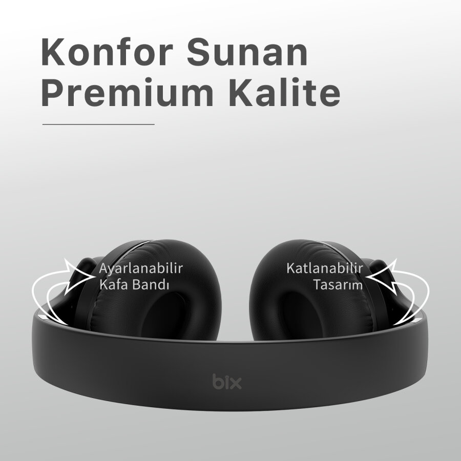 Bix Soundcraft BH2 Katlanabilir Hoparlör Özellikli EQ Mod Kablosuz Bluetooth 5.3 Kulaküstü Kulaklık Siyah - 4