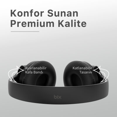 Bix Soundcraft BH2 Katlanabilir Hoparlör Özellikli EQ Mod Kablosuz Bluetooth 5.3 Kulaküstü Kulaklık Siyah - 4