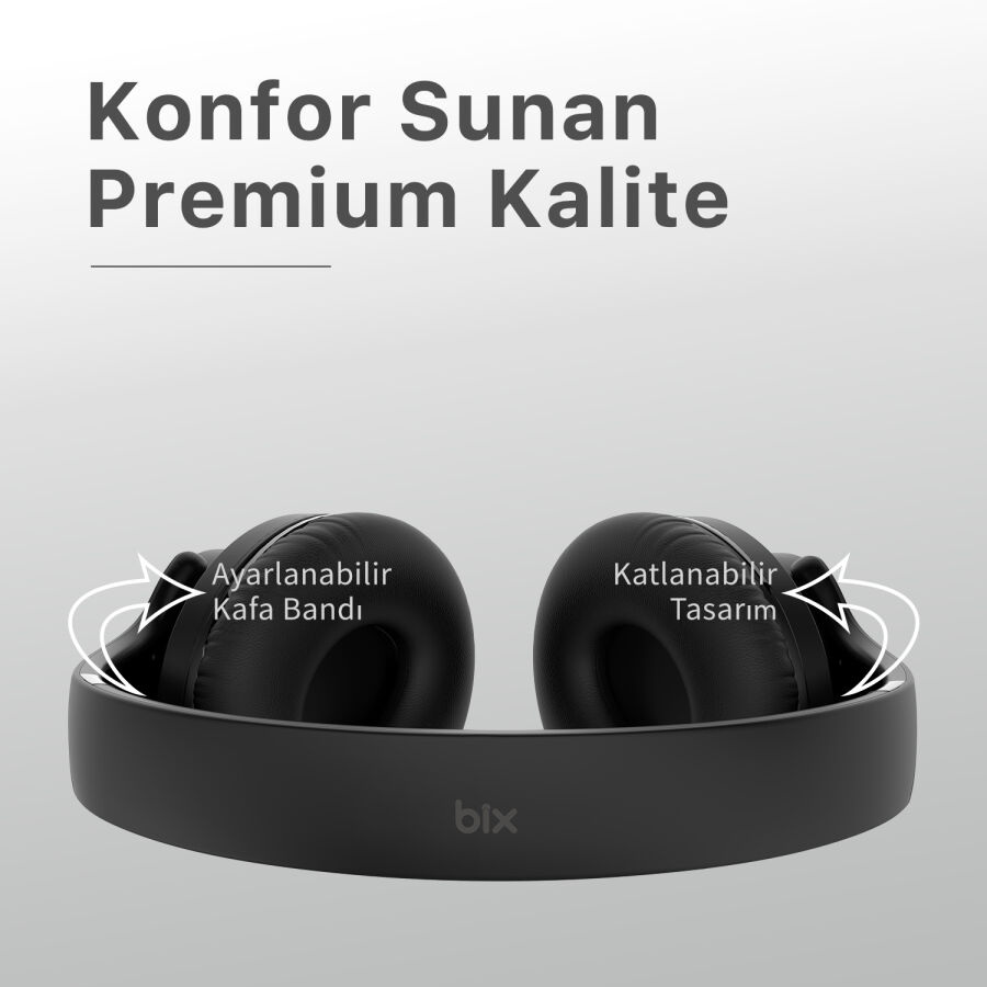 Bix Soundcraft BH2 Katlanabilir Hoparlör Özellikli EQ Mod Kablosuz Bluetooth 5.3 Kulaküstü Kulaklık Siyah - 4