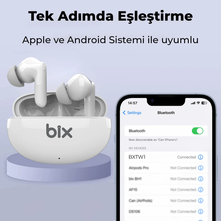 Bix Soundcraft TW1 ANC Aktif Gürültü Önleyici Bluetooth 5.2 Kulak İçi Kulaklık Beyaz - 6