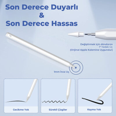 Bix SP01 Apple iPad Mini/Pro/Air Tablet Uyumlu Dokunmatik Bluetooth Stylus Yazı ve Çizim Kalemi - 6