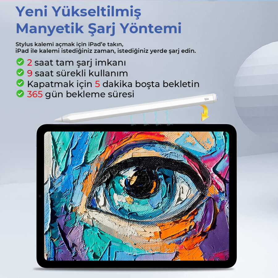 Bix SP01 Apple iPad Mini/Pro/Air Tablet Uyumlu Dokunmatik Bluetooth Stylus Yazı ve Çizim Kalemi - 4