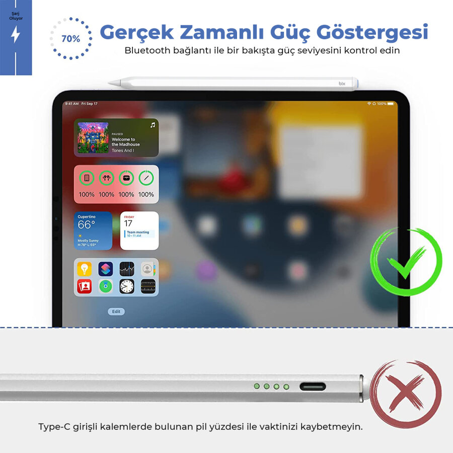Bix SP01 Apple iPad Mini/Pro/Air Tablet Uyumlu Dokunmatik Bluetooth Stylus Yazı ve Çizim Kalemi - 2
