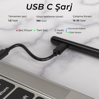 Bix SP02B Universal Android ve iPad Tablet Uyumlu Dokunmatik Bluetooth Stylus Yazı ve Çizim Kalemi Siyah - 6