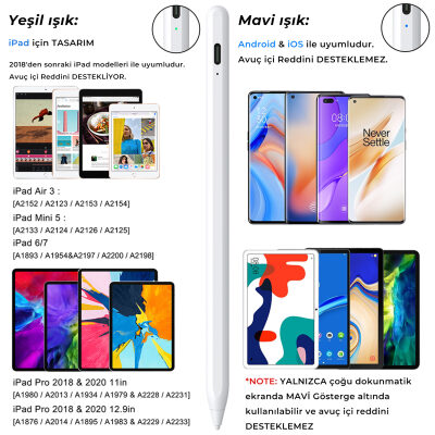 Bix SP02W Universal Android ve iPad Tablet Uyumlu Dokunmatik Bluetooth Stylus Yazı ve Çizim Kalemi Beyaz - 3