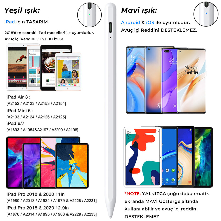 Bix SP02W Universal Android ve iPad Tablet Uyumlu Dokunmatik Bluetooth Stylus Yazı ve Çizim Kalemi Beyaz - 3