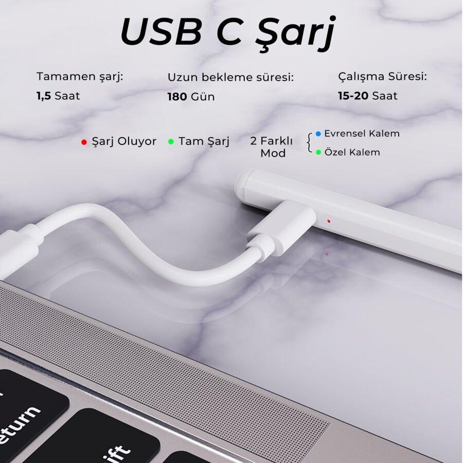 Bix SP02W Universal Android ve iPad Tablet Uyumlu Dokunmatik Bluetooth Stylus Yazı ve Çizim Kalemi Beyaz - 6
