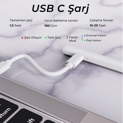 Bix SP02W Universal Android ve iPad Tablet Uyumlu Dokunmatik Bluetooth Stylus Yazı ve Çizim Kalemi Beyaz - 6