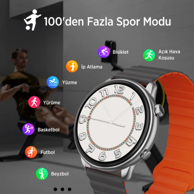 Bix SW02AI 1.43 inç AMOLED Ekran ChatGPT Destekli Bluetooth Telefon Görüşme Tansiyon Nabız Ölçer iOS Android Uyumlu Akıllı Saat Gri Turuncu - 6