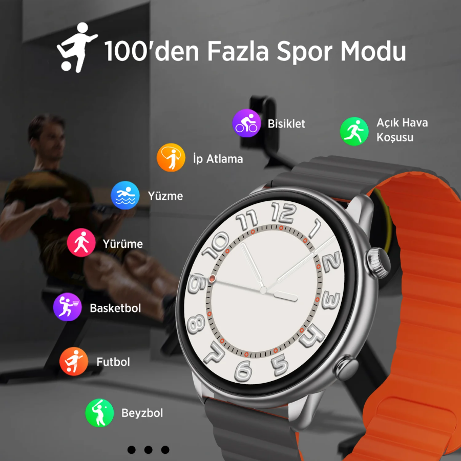 Bix SW02AI 1.43 inç AMOLED Ekran ChatGPT Destekli Bluetooth Telefon Görüşme Tansiyon Nabız Ölçer iOS Android Uyumlu Akıllı Saat Gri Turuncu - 6