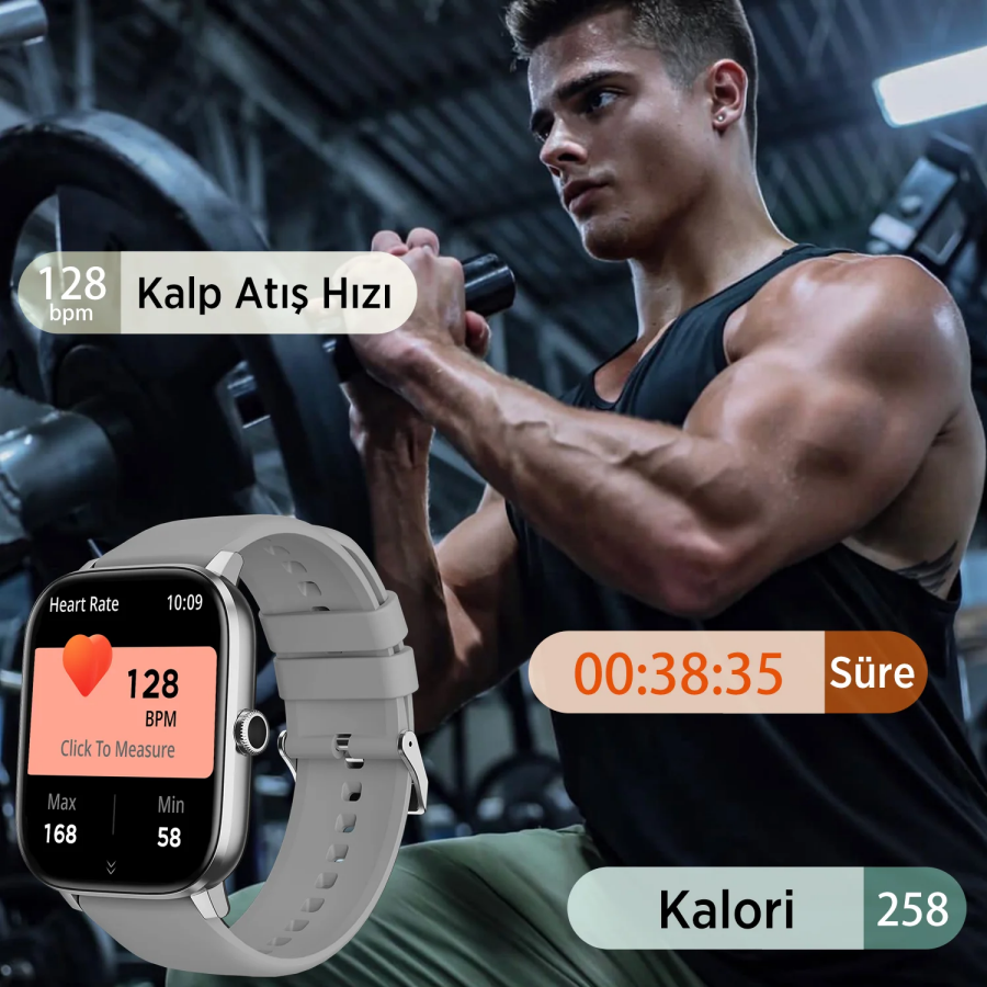 Bix SW03 2.01 inç TFT Geniş Ekran Bluetooth Telefon Görüşme IP67 Suya Dayanıklı Spor ve Sağlık Takip Özellikli iOS Android Uyumlu Akıllı Saat Gri - 8