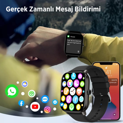 Bix SW03 2.01 inç TFT Geniş Ekran Bluetooth Telefon Görüşme IP67 Suya Dayanıklı Spor ve Sağlık Takip Özellikli iOS Android Uyumlu Akıllı Saat Siyah - 4