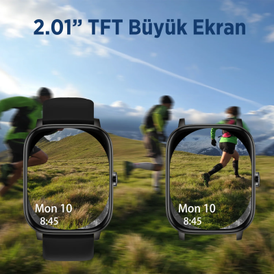 Bix SW03 2.01 inç TFT Geniş Ekran Bluetooth Telefon Görüşme IP67 Suya Dayanıklı Spor ve Sağlık Takip Özellikli iOS Android Uyumlu Akıllı Saat Siyah - 8