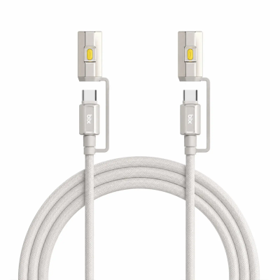 Bix T2IN1C 240W LED Fener ve Alevsiz Çakmak Fonksiyonlu Type-C to Type-C Şarj ve Data Kablosu 1.2 Metre Gri