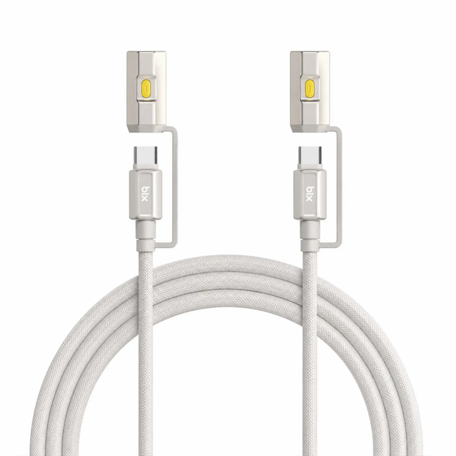 Bix T2IN1C 240W LED Fener ve Alevsiz Çakmak Fonksiyonlu Type-C to Type-C Şarj ve Data Kablosu 1.2 Metre Gri - 1