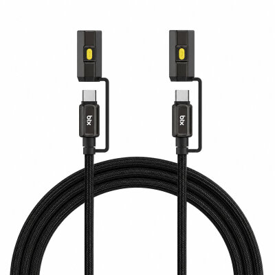 Bix T2IN1C 240W LED Fener ve Alevsiz Çakmak Fonksiyonlu Type-C to Type-C Şarj ve Data Kablosu 1.2 Metre Siyah