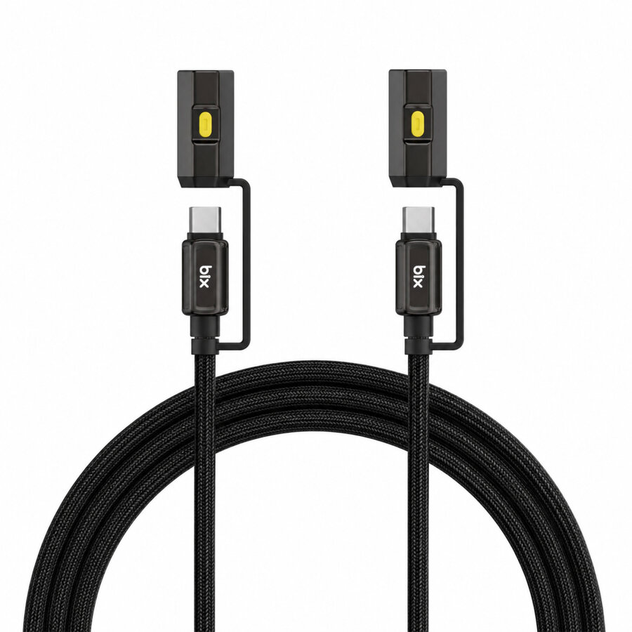 Bix T2IN1C 240W LED Fener ve Alevsiz Çakmak Fonksiyonlu Type-C to Type-C Şarj ve Data Kablosu 1.2 Metre Siyah - 1