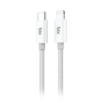 Bix T3CL Type-C to Lightning iPhone 27W Örgülü Hızlı Şarj ve Data Kablosu 1 Metre Gri