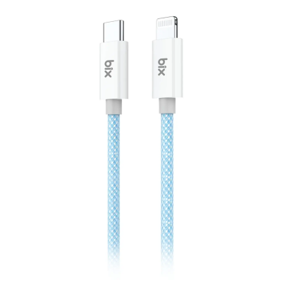 Bix T3CL Type-C to Lightning iPhone 27W Örgülü Hızlı Şarj ve Data Kablosu 1 Metre Mavi