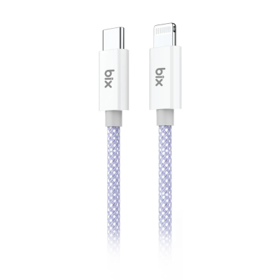 Bix T3CL Type-C to Lightning iPhone 27W Örgülü Hızlı Şarj ve Data Kablosu 1 Metre Mor