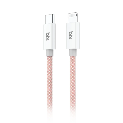 Bix T3CL Type-C to Lightning iPhone 27W Örgülü Hızlı Şarj ve Data Kablosu 1 Metre Pembe