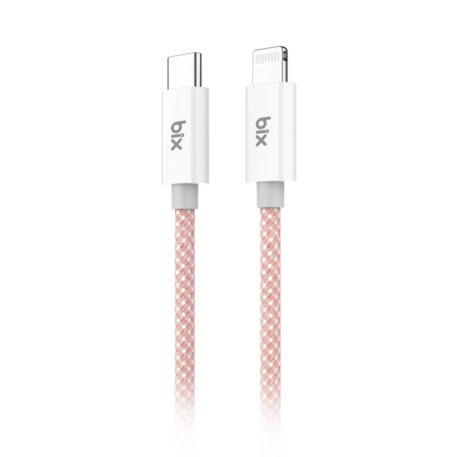 Bix T3CL Type-C to Lightning iPhone 27W Örgülü Hızlı Şarj ve Data Kablosu 1 Metre Pembe - 1